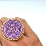 Purple Bead Embroidered Ring