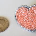 Peach Heart Ring Bead Embroidered