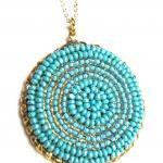 Turquoise Bead Embroidered Pendant