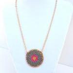 Pink And Gray Seed Bead Embroidered Pendant On..