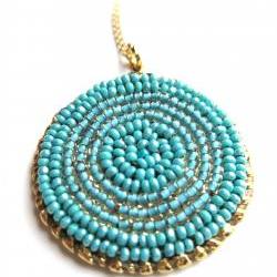 Turquoise bead embroidered pendant